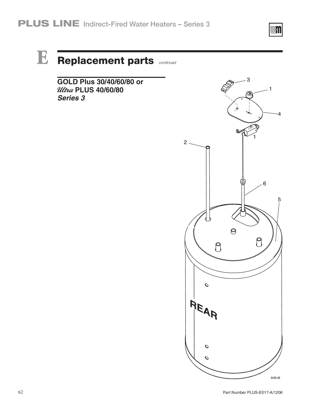 Weil-McLain PLUS-E017-A/1206 manual Replacement parts , Gold Plus 30/40/60/80 or Plus 40/60/80 